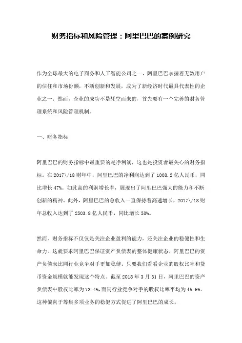 财务指标和风险管理：阿里巴巴的案例研究