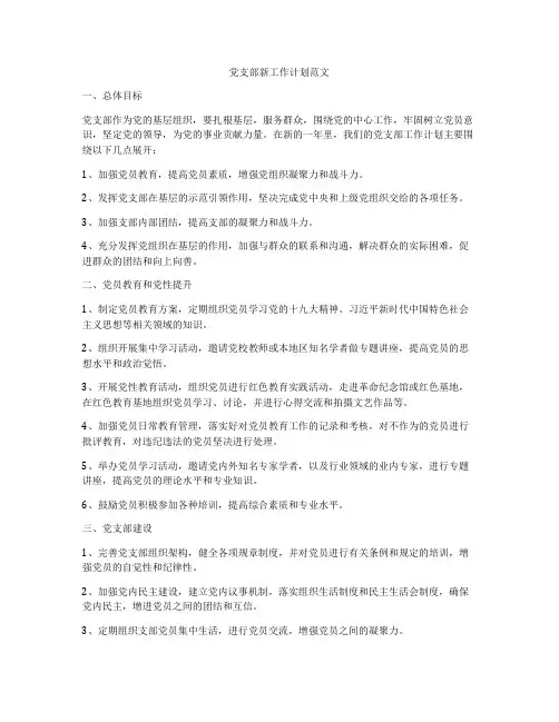 党支部新工作计划范文
