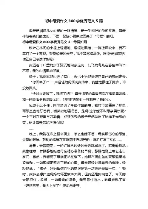 初中母爱作文800字优秀范文5篇