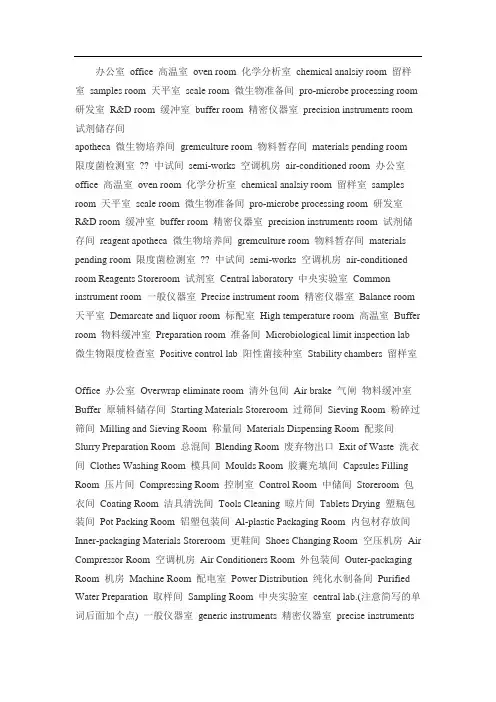 制药企业房间编号--中英文