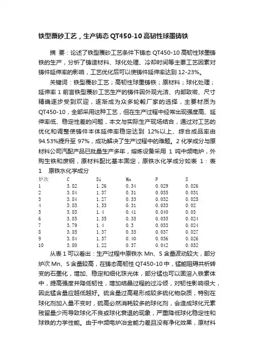 铁型覆砂工艺，生产铸态QT450-10高韧性球墨铸铁