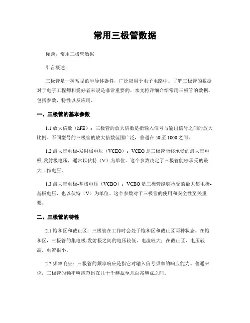 常用三极管数据