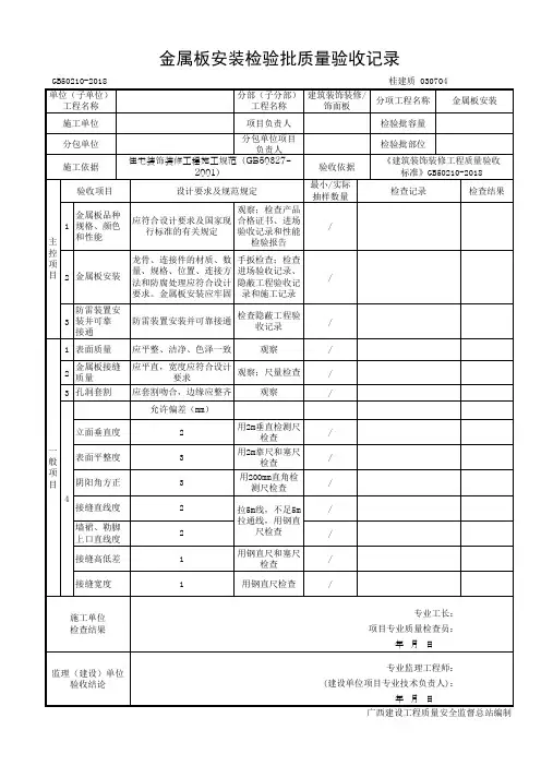 金属板安装检验批质量验收记录