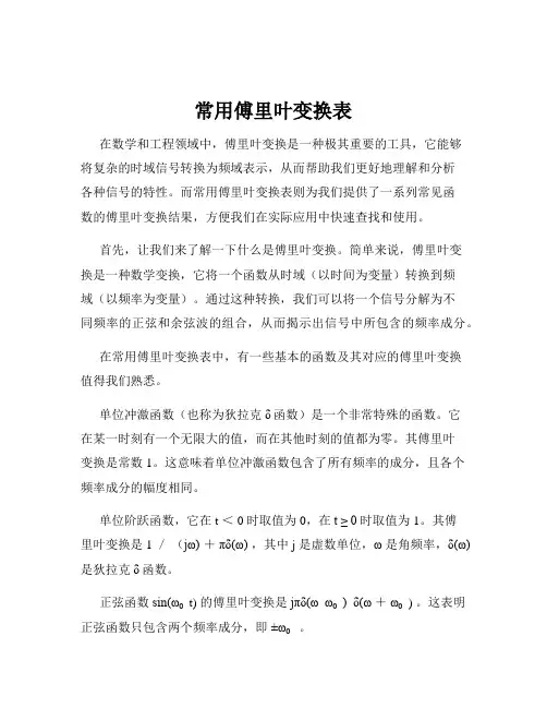常用傅里叶变换表