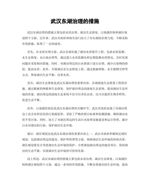 武汉东湖治理的措施