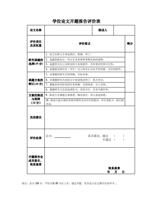 学位论文开题报告评价表