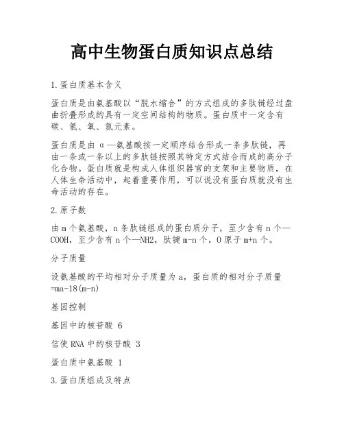 高中生物蛋白质知识点总结