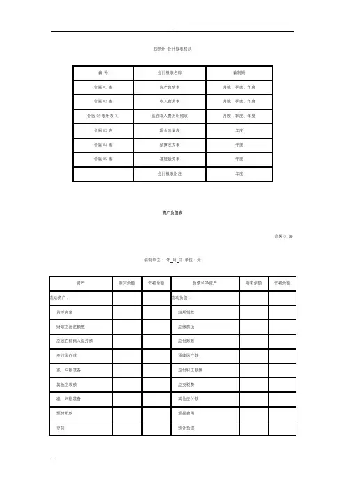 医院会计报表格式