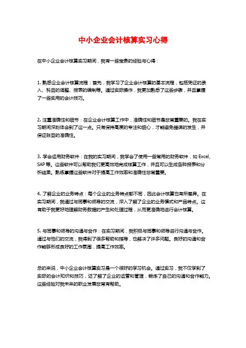 中小企业会计核算实习心得