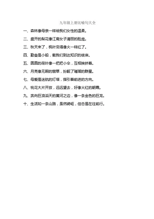 九年级上册比喻句大全