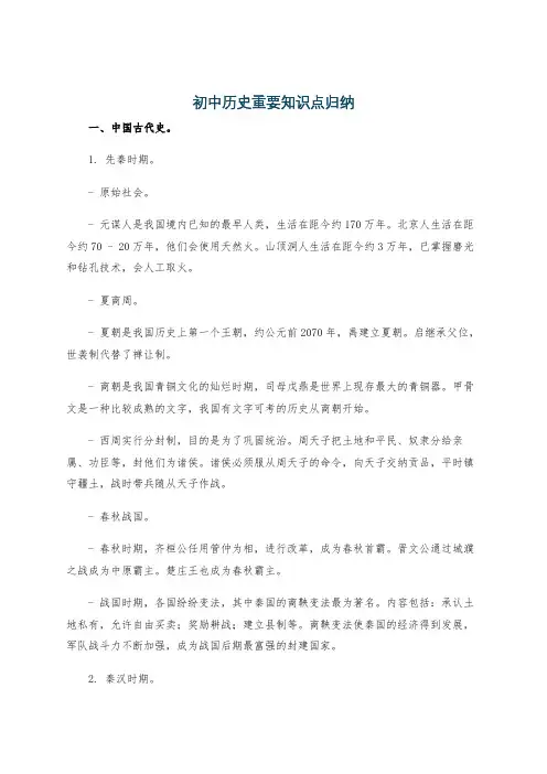 初中历史重要知识点归纳