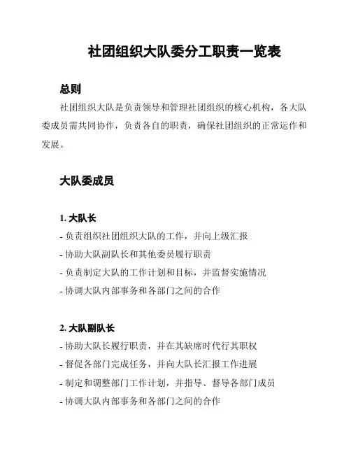 社团组织大队委分工职责一览表