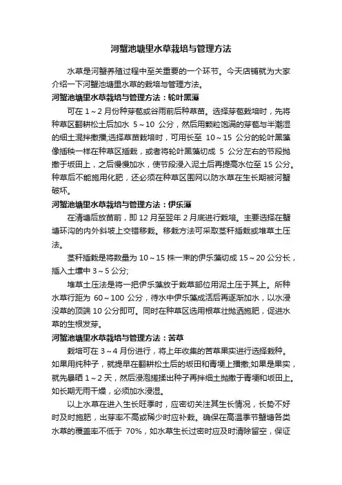 河蟹池塘里水草栽培与管理方法