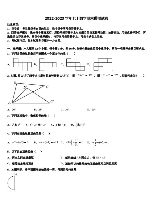 2022-2023学年北京市朝阳区七年级数学第一学期期末考试模拟试题含解析