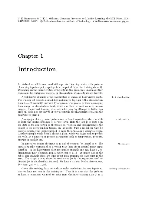 Gaussian Processes for Machine Learning---1-1ntroduction