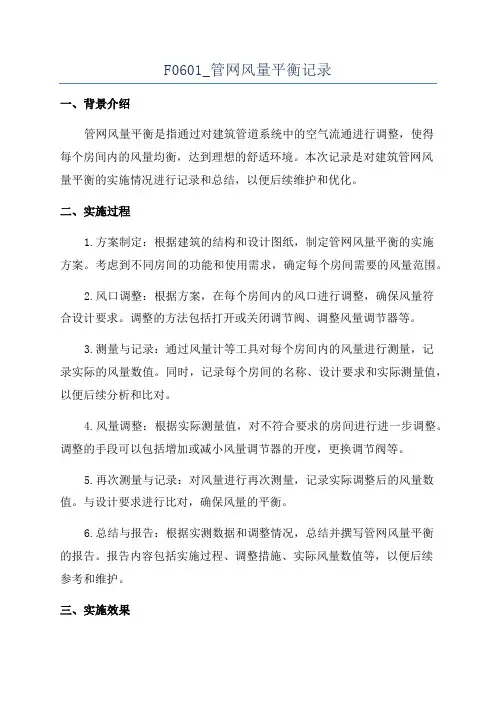F0601_管网风量平衡记录