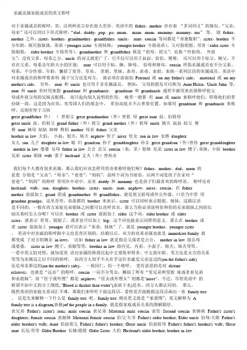 亲戚亲属家庭成员的英文称呼