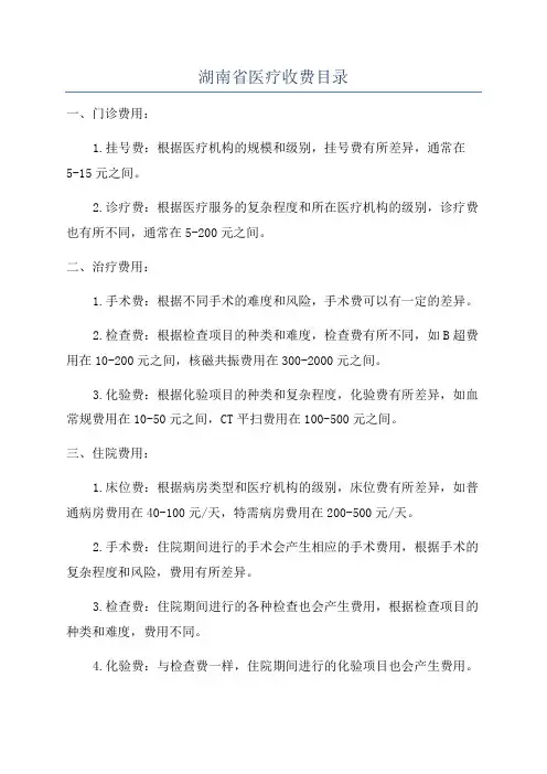 湖南省医疗收费目录