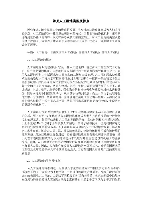 常见人工湿地类型及特点