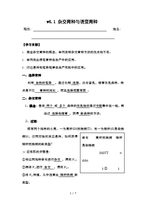 杂交育种与诱变育种导学案答案