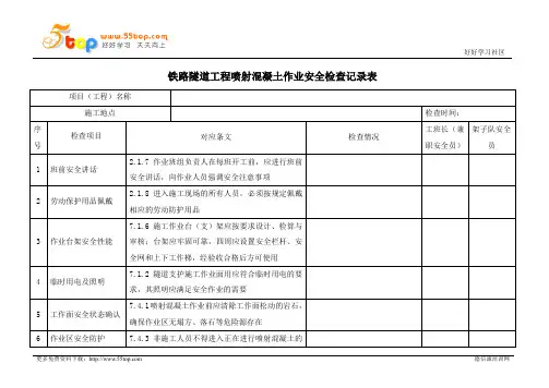 铁路隧道工程喷射混凝土作业安全检查记录表