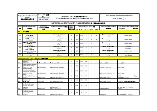 INSPECTION AND TEST PLAN (ITP) FOR CONSTRUCTION 施工检测和验收项目表(中英文)-TBA (自动保存的)