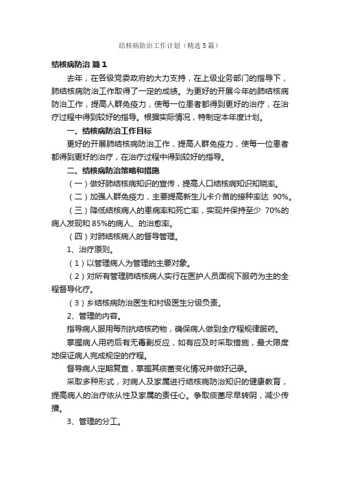 结核病防治工作计划（精选5篇）