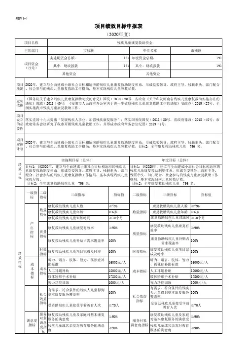 项目绩效目标申报表