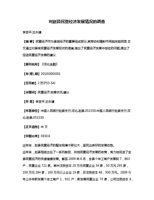 对赵县民营经济发展情况的调查