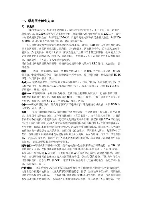 药学就业方向