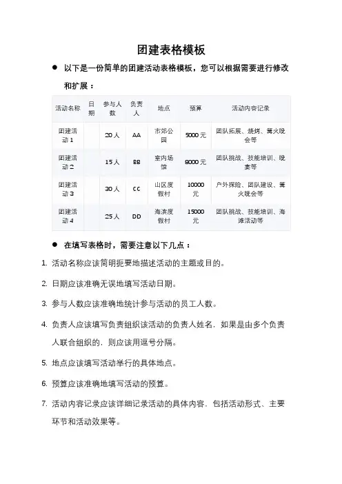 团建表格模板