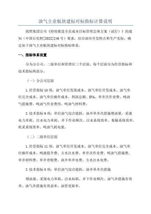 油气主业板块建标对标指标计算说明