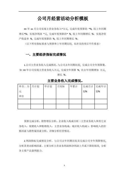 公司月经营活动分析模板