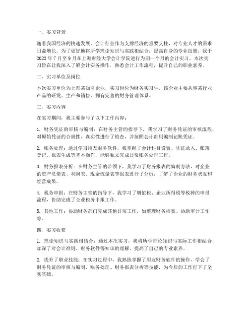 上财会计实习报告