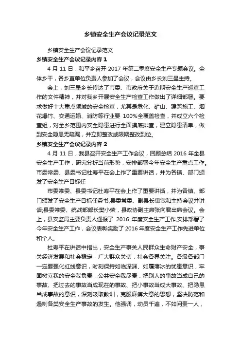 乡镇安全生产会议记录范文