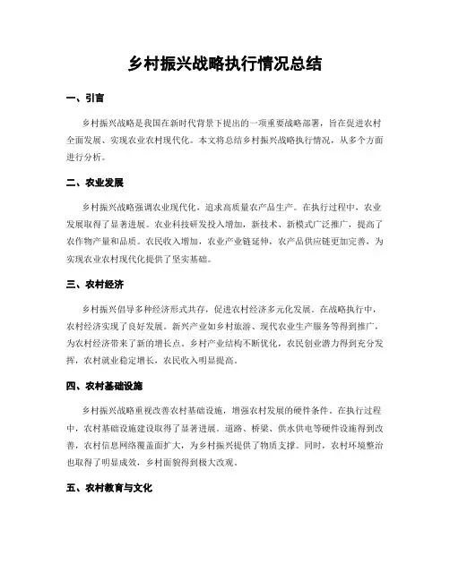 乡村振兴战略执行情况总结