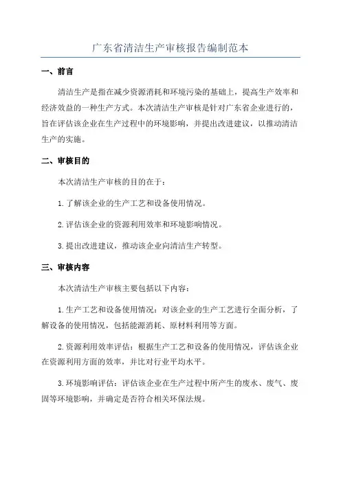 广东省清洁生产审核报告编制范本
