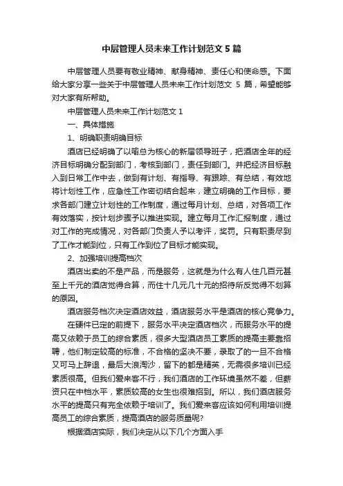 中层管理人员未来工作计划范文5篇