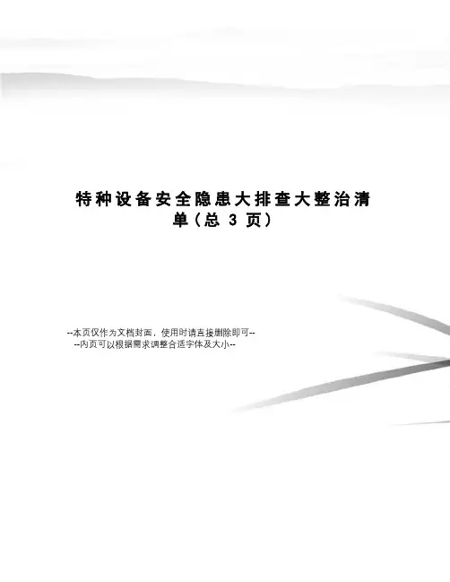特种设备安全隐患大排查大整治清单