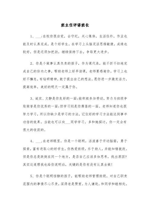 班主任评语班长（2篇）