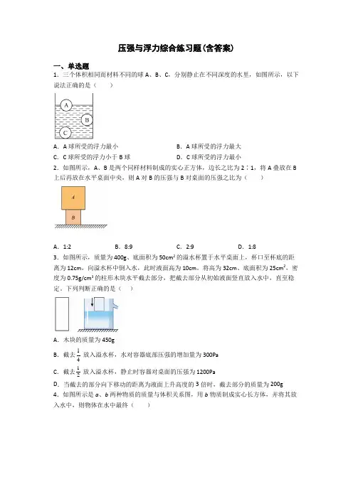 压强与浮力综合练习题(含答案)