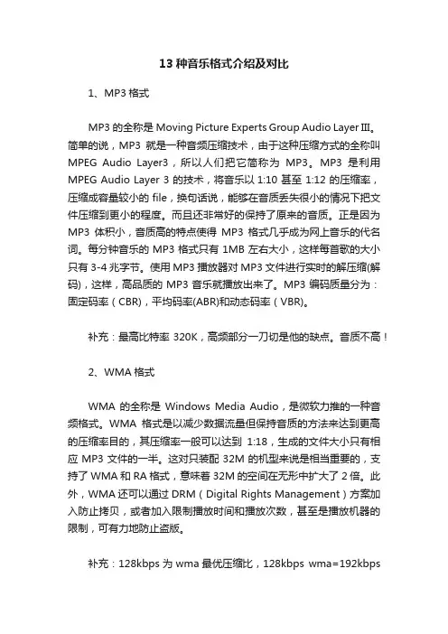 13种音乐格式介绍及对比