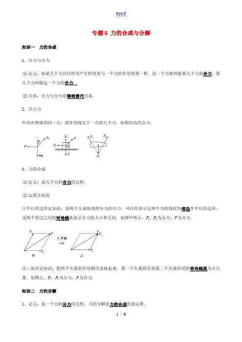 高考物理一轮复习 核心考点专题5 力的合成与分解(含解析)-人教版高三全册物理试题