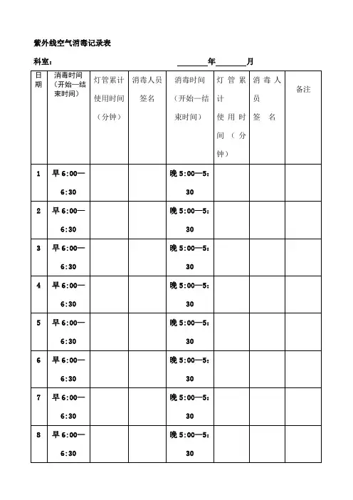 紫外线空气消毒记录表
