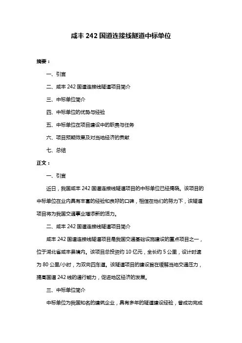 咸丰242国道连接线隧道中标单位