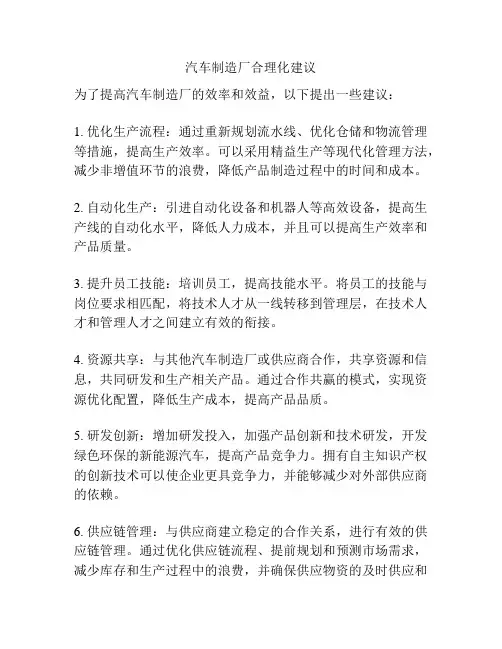 汽车制造厂合理化建议