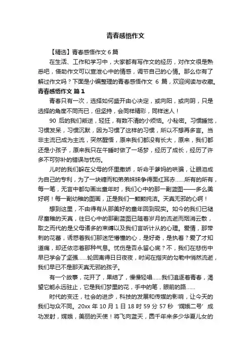 【精选】青春感悟作文6篇