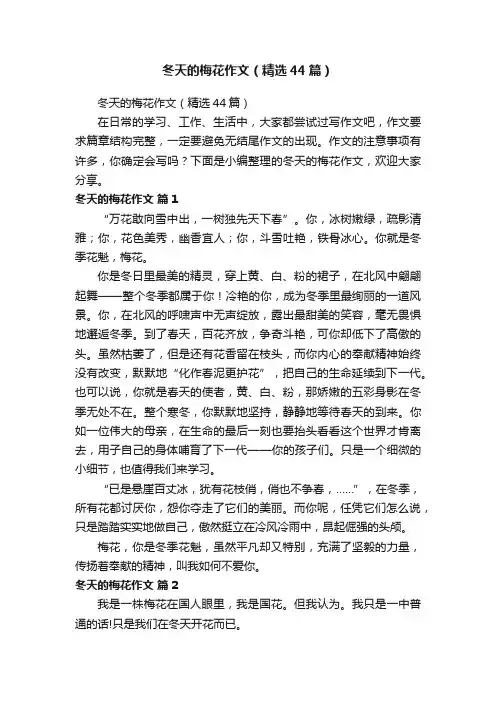 冬天的梅花作文（精选44篇）