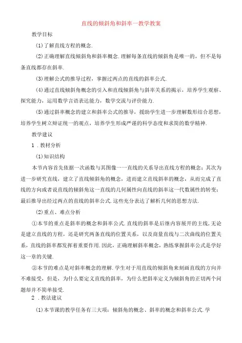 直线的倾斜角和斜率教学教案