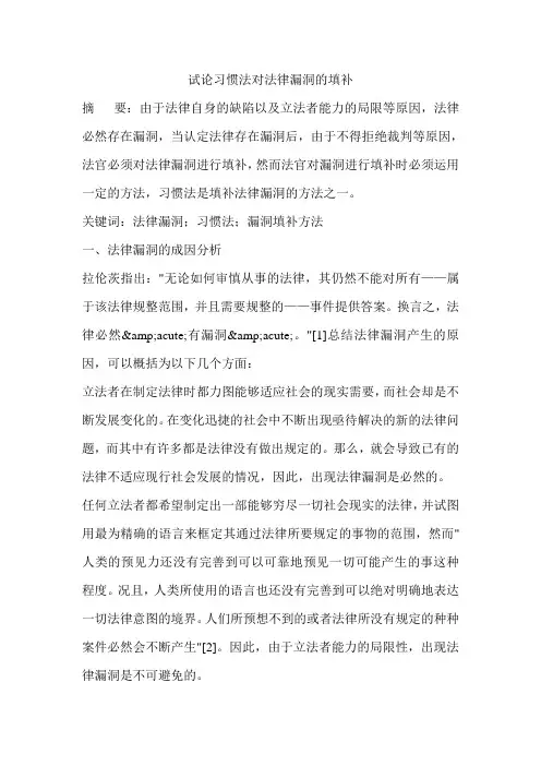 试论习惯法对法律漏洞的填补